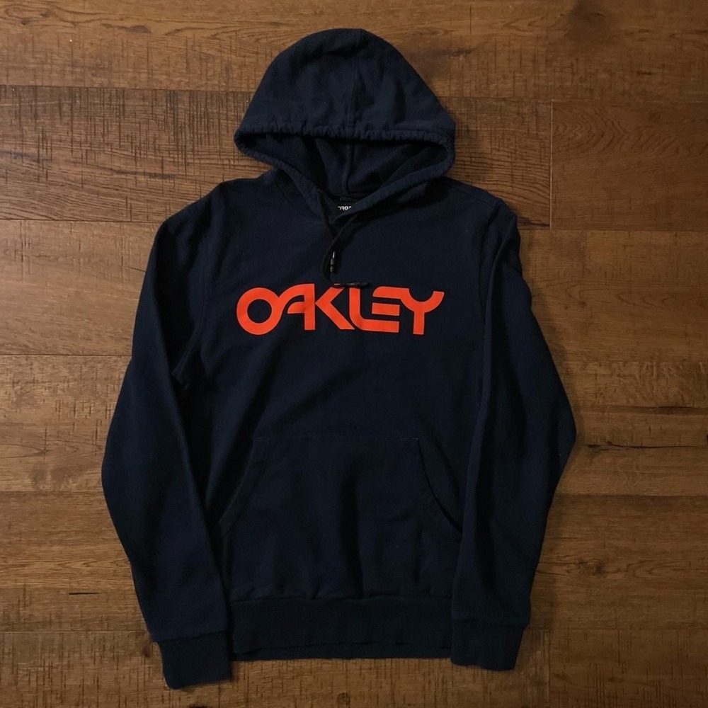 Oakley Womens Navy Blue Red Logo Pullover Hoodie Skater Surf Y2K Size M